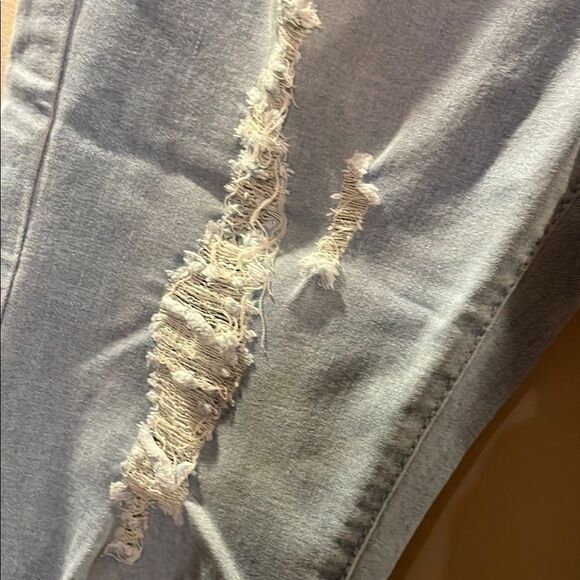 Blue Skinny Distressed Jeans with Elastic Cuffs - Picture 3 of 13